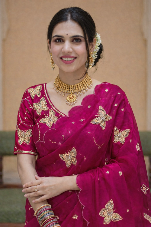 Butterfly Pink Color Saree