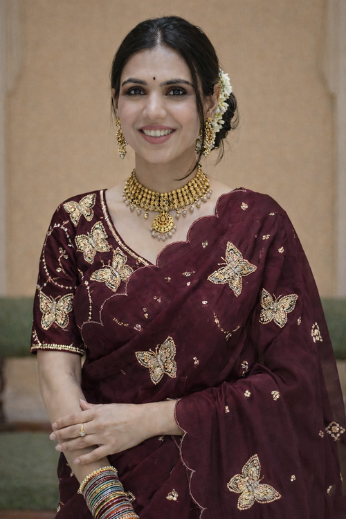 Butterfly Wine Color Saree