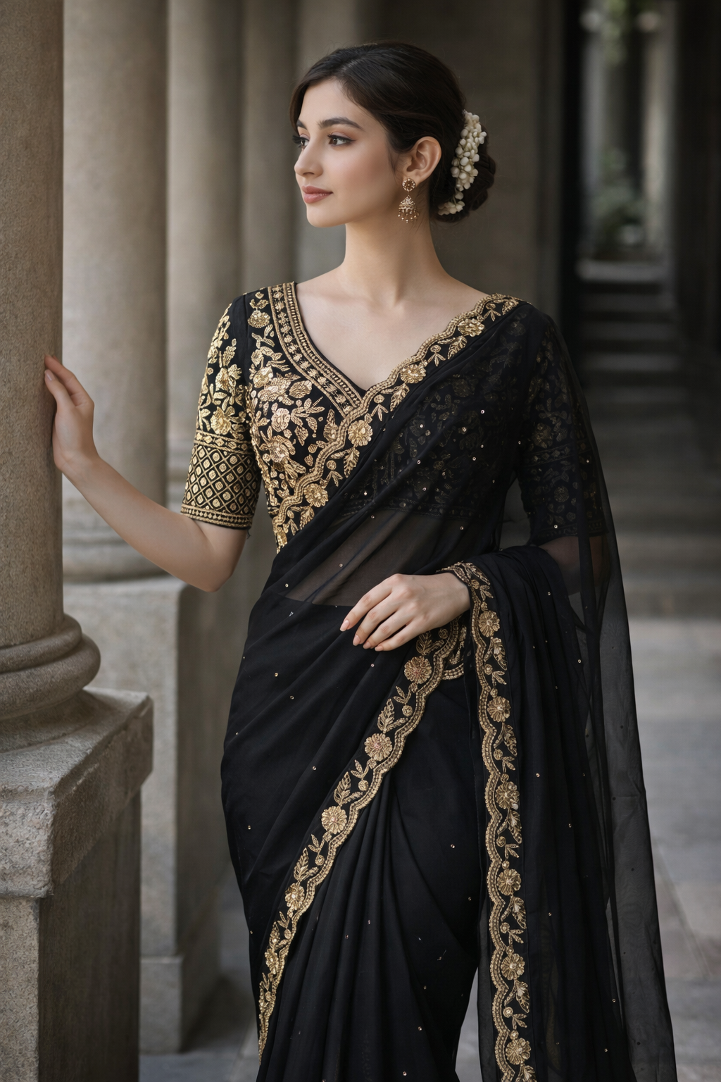 Vrushti Black Color Saree