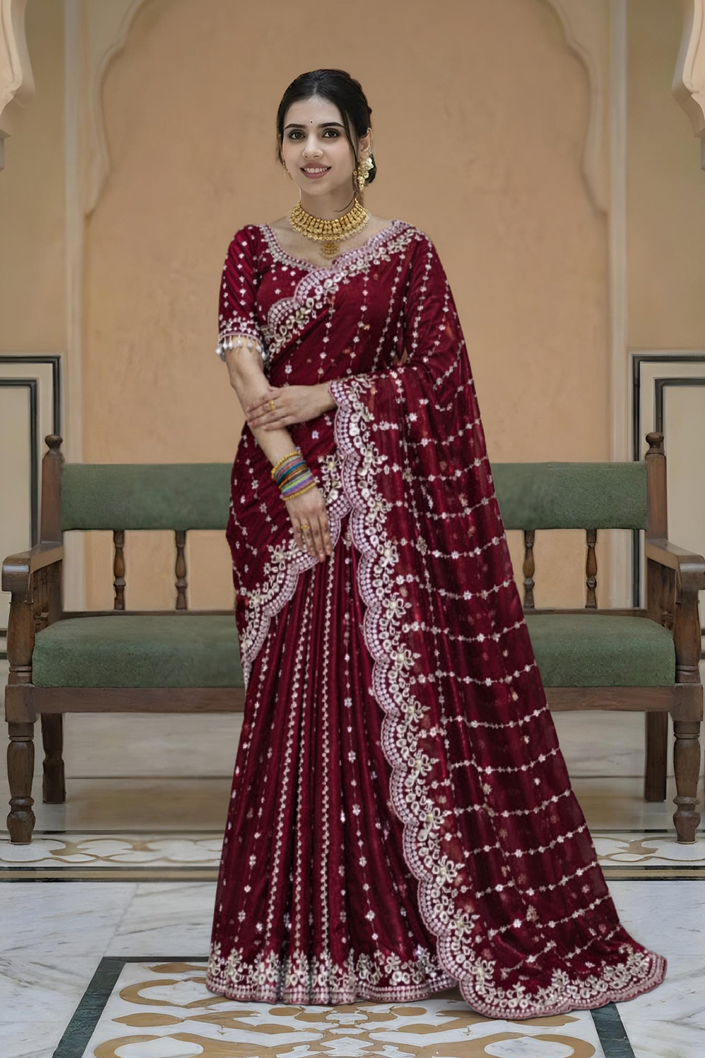 Gauri Gold Maroon Color Saree