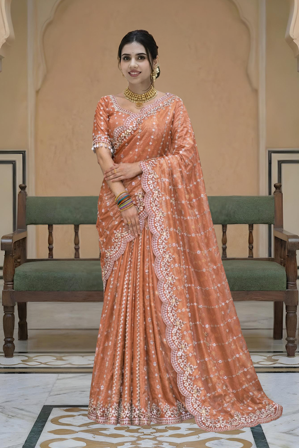 Gauri Gold Peach Color Saree