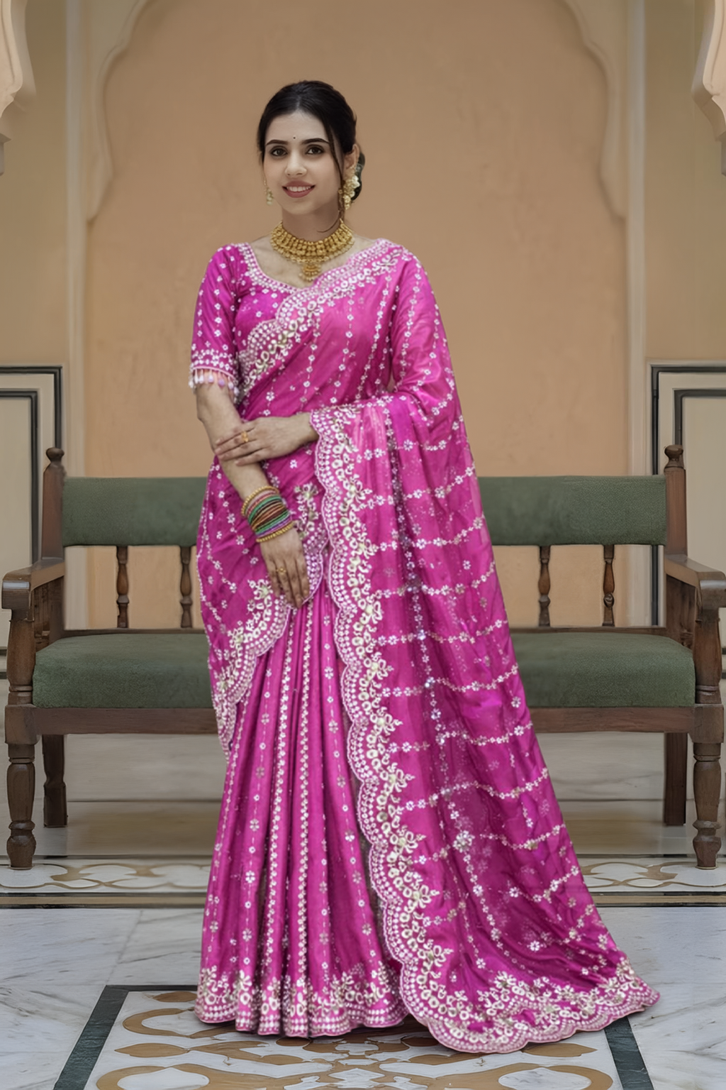 Gauri Gold Pink Color Saree