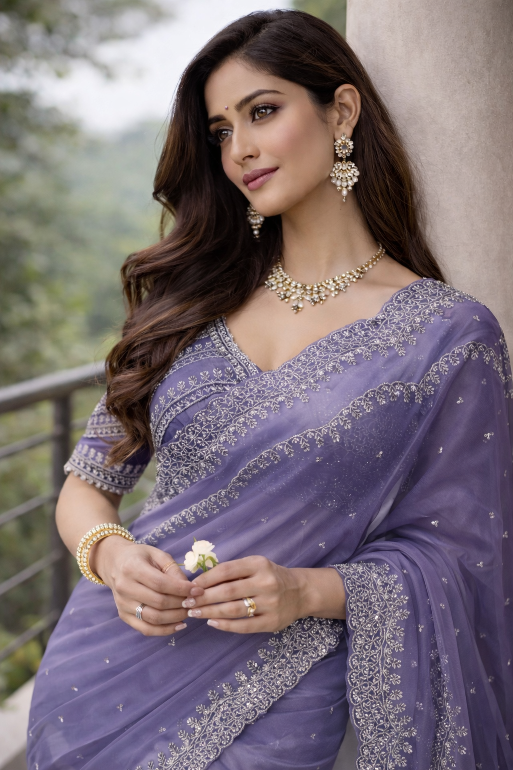 Siya Pearl Violet Color Saree