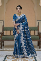 Gauri Gold Teal Blue Color Saree