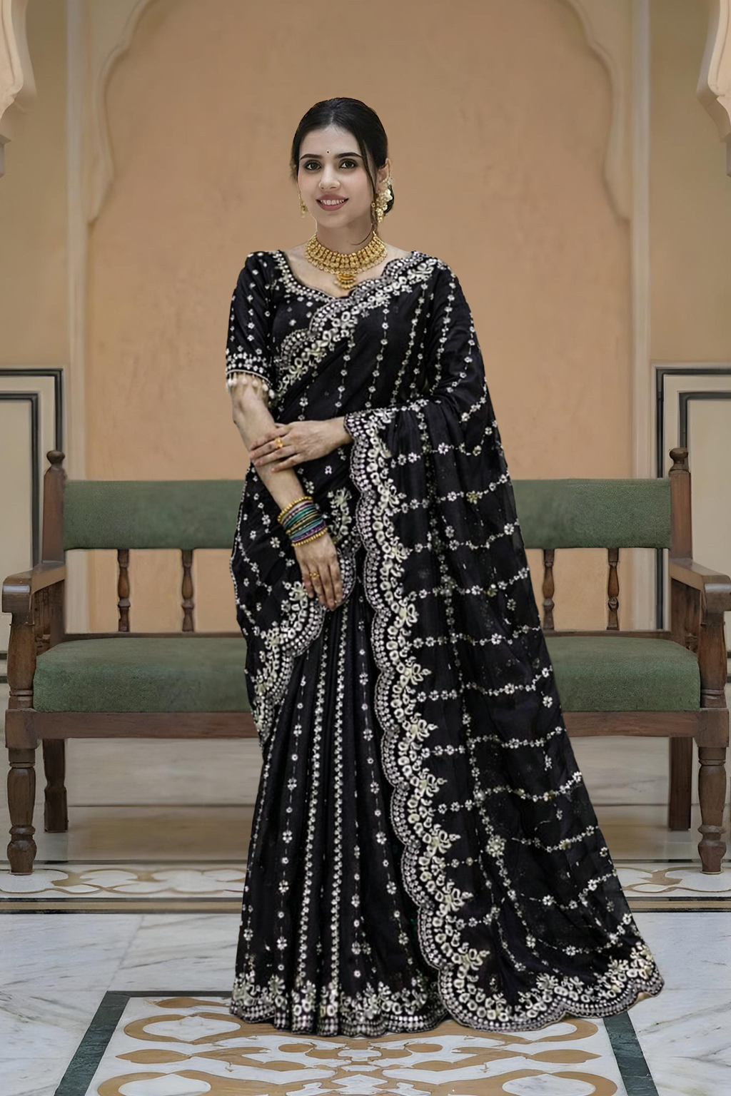 Gauri Gold Black Color Saree