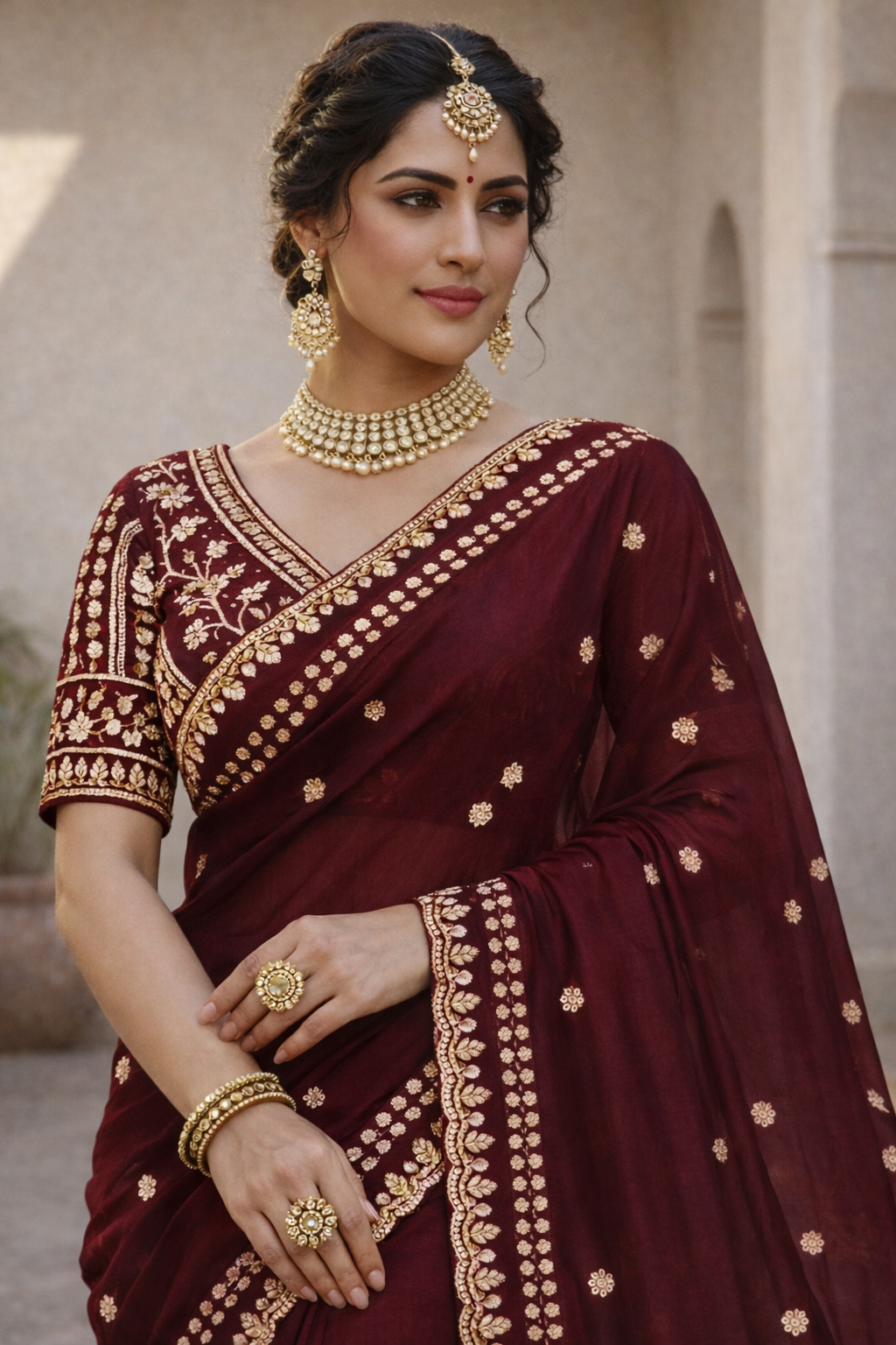 Mannat Maroon Color Saree