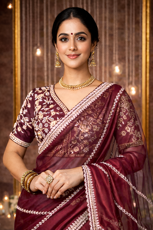Fabric Fendy Jenifer Brown Color Saree