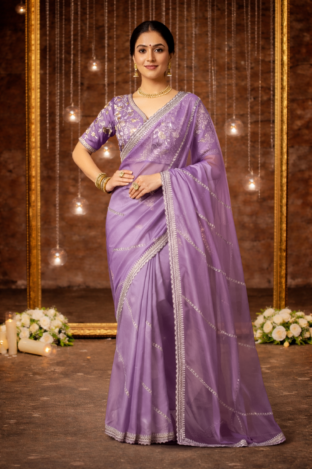 Fabric Fendy Jenifer Lavender Color Saree