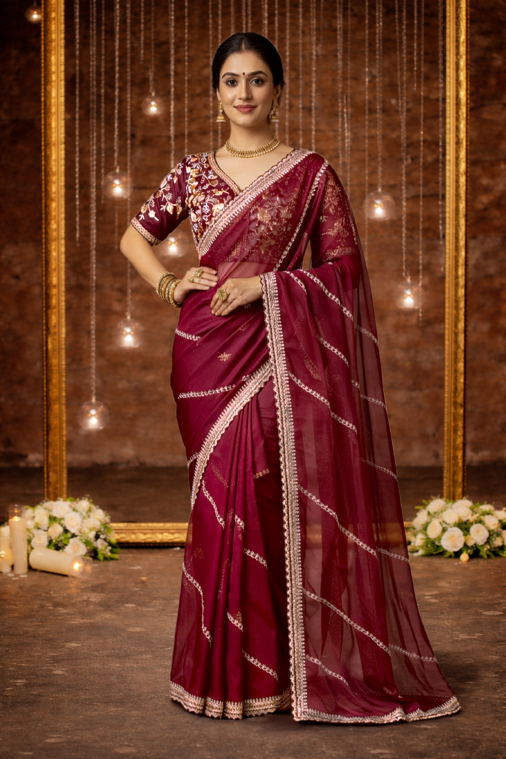 Fabric Fendy Jenifer Brown Color Saree