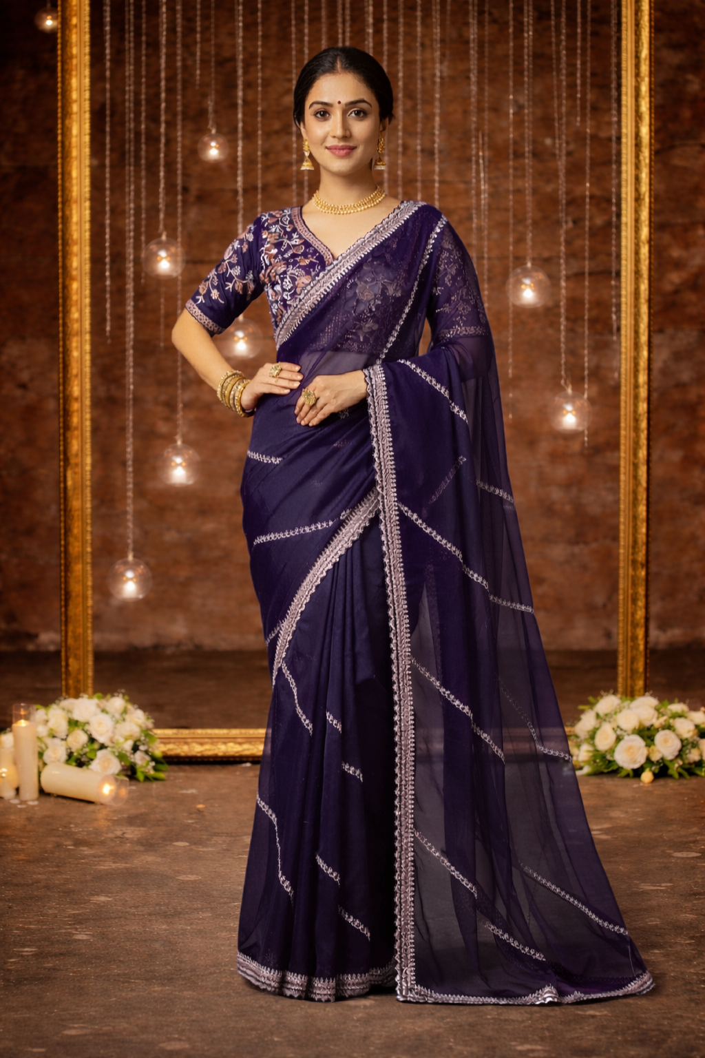 Fabric Fendy Jenifer Purple Saree