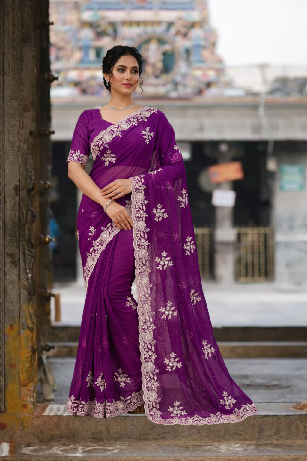 Fabric Fendy Ena Purple Color Saree