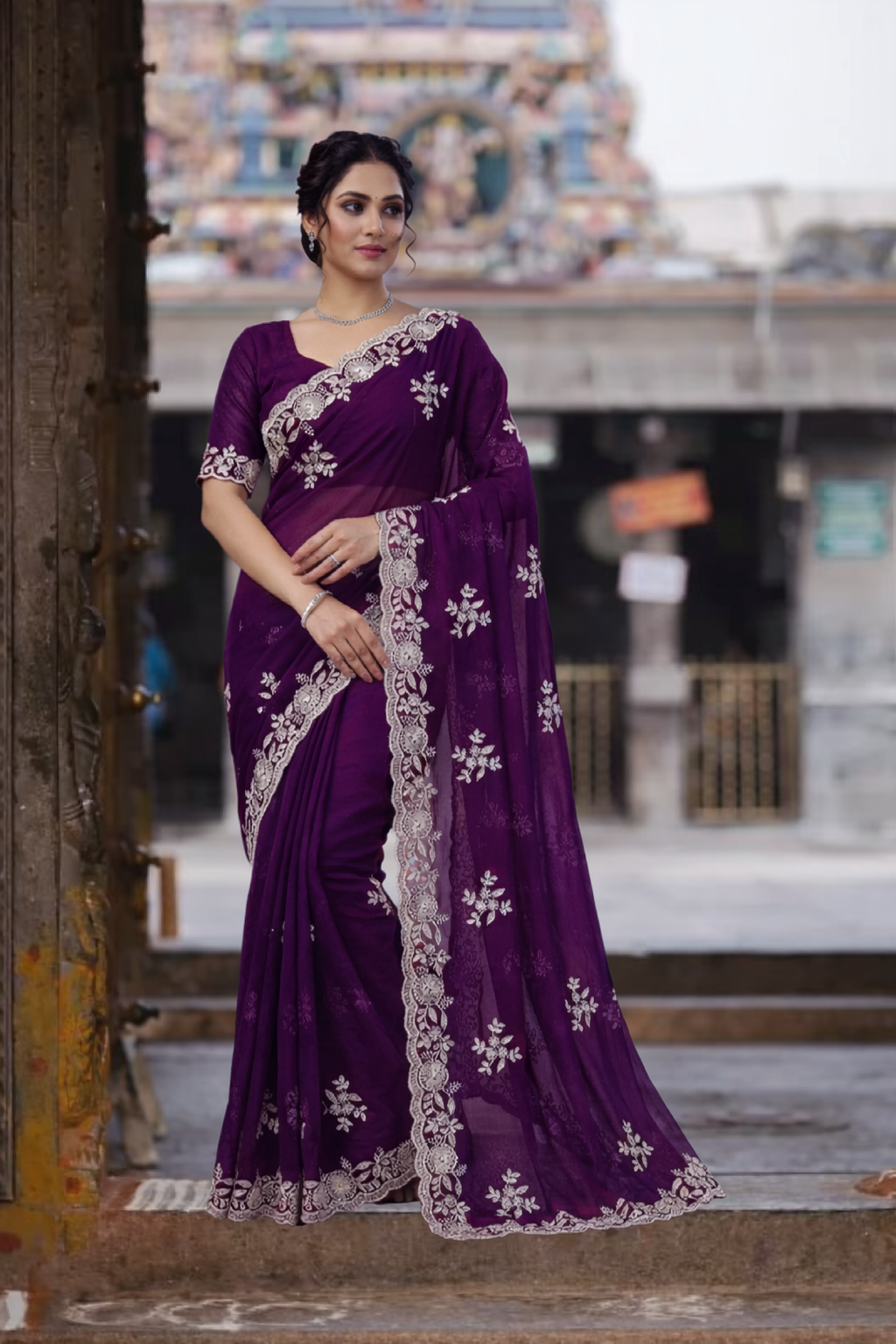 Fabric Fendy Ena Dark Purple Color Saree