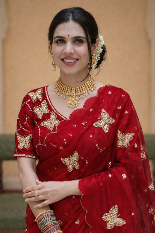 Butterfly Red Color Saree