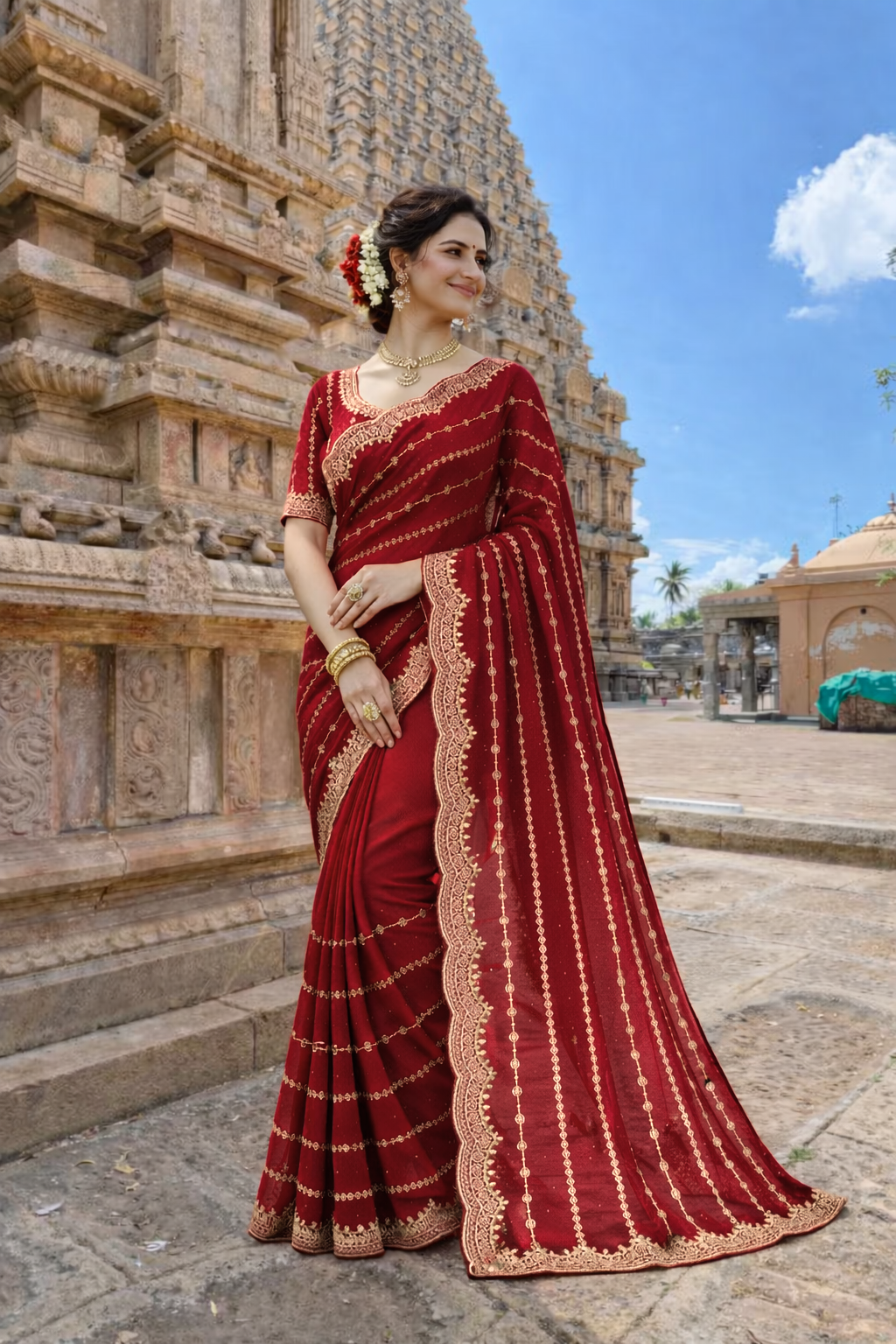 Manki Maroon Color Saree
